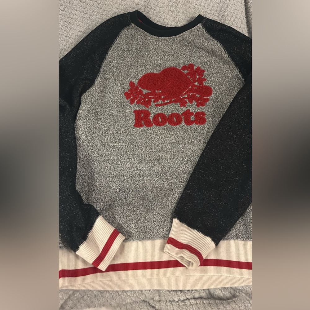 Roots Gray and Black Sweatshirt with Red Logo